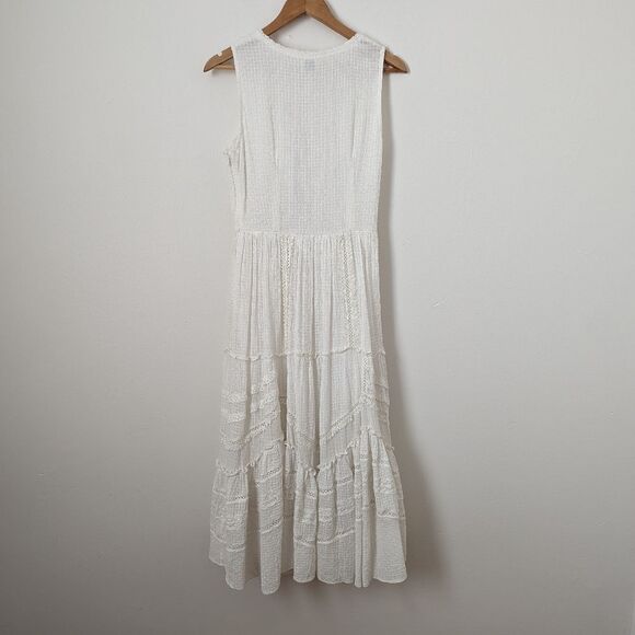 NWT Hemant & Nandita white lace Juhi cotton bohemian tie cutout slit midi dress - Picture 5 of 6